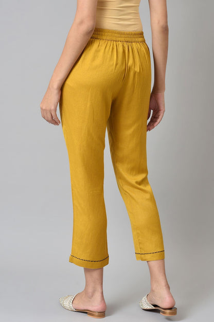 W for Woman Yellow Embroidered Straight Pants