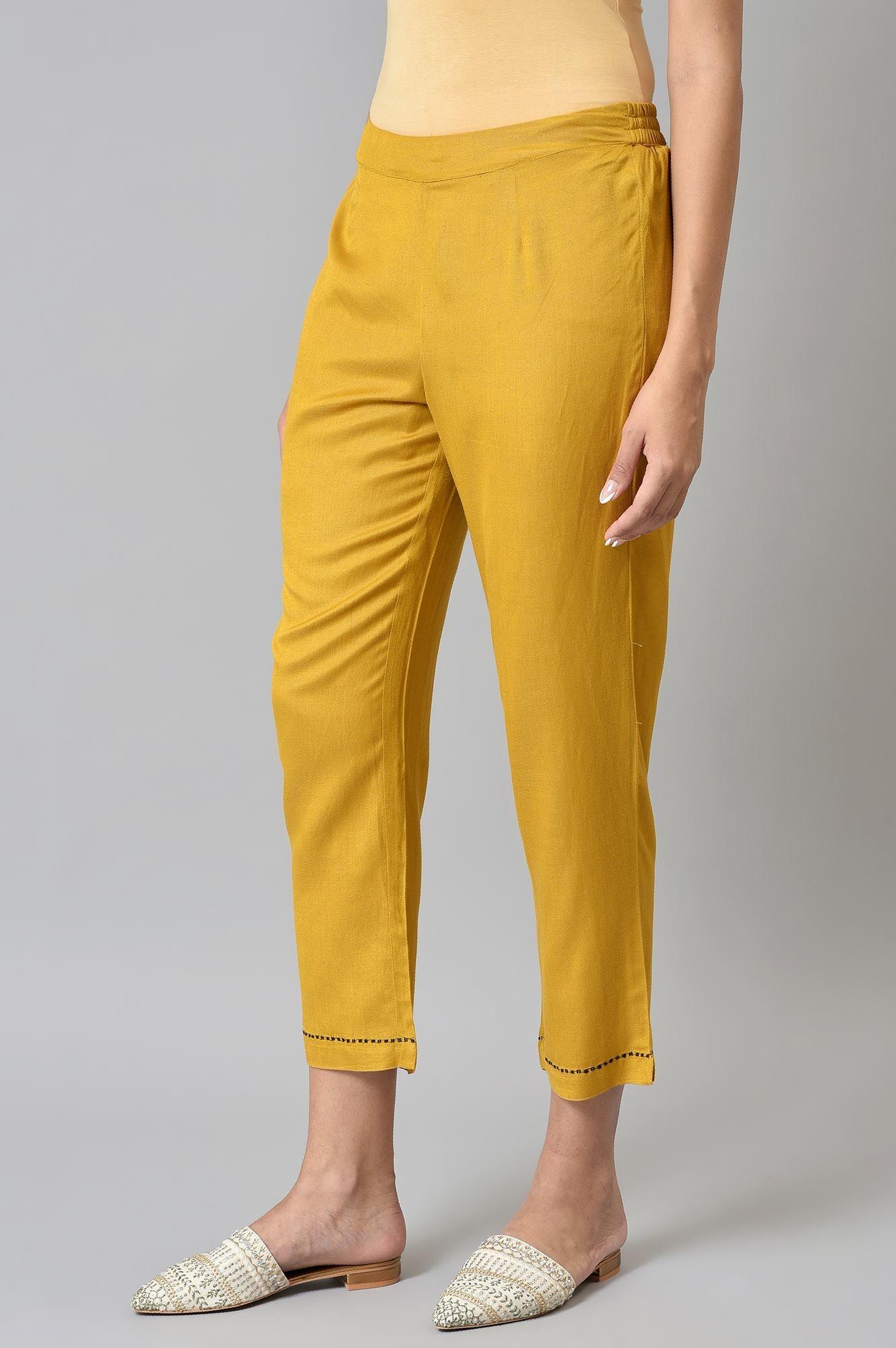 W for Woman Yellow Embroidered Straight Pants