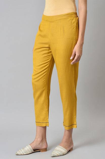 W for Woman Yellow Embroidered Straight Pants