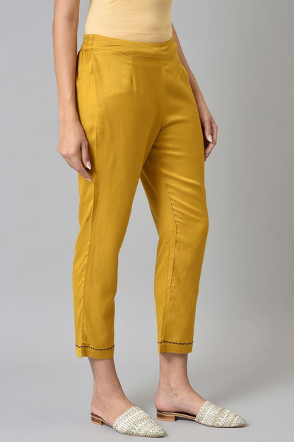 W for Woman Yellow Embroidered Straight Pants
