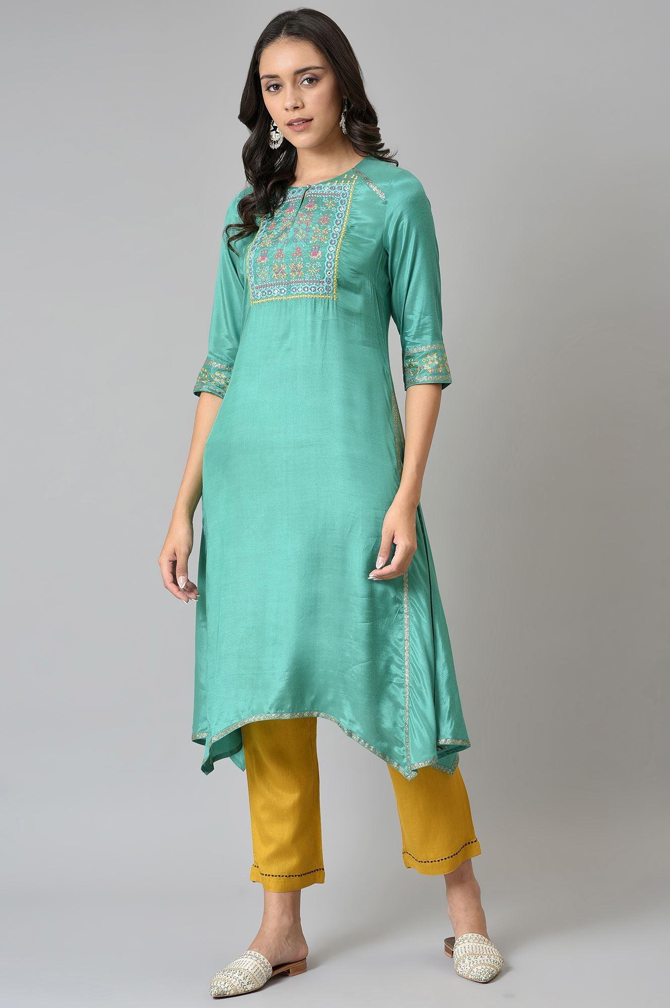 W for Woman Yellow Embroidered Straight Pants