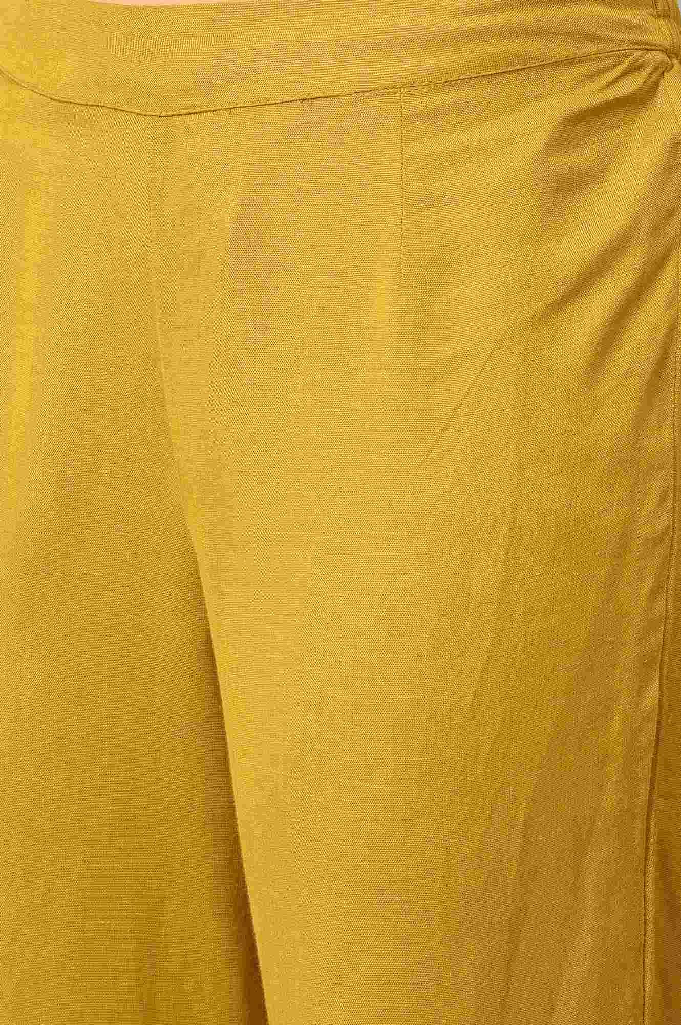 W for Woman Yellow Embroidered Straight Pants