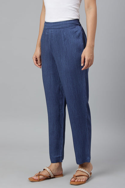 W for Woman Blue Stripe Print Women Straight Pants