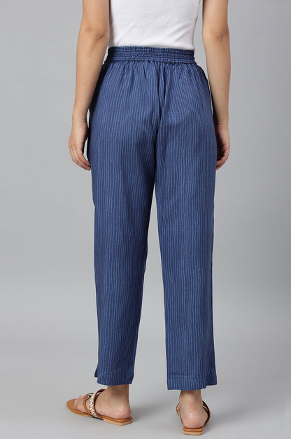 W for Woman Blue Stripe Print Women Straight Pants