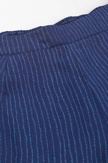 W for Woman Blue Stripe Print Women Straight Pants