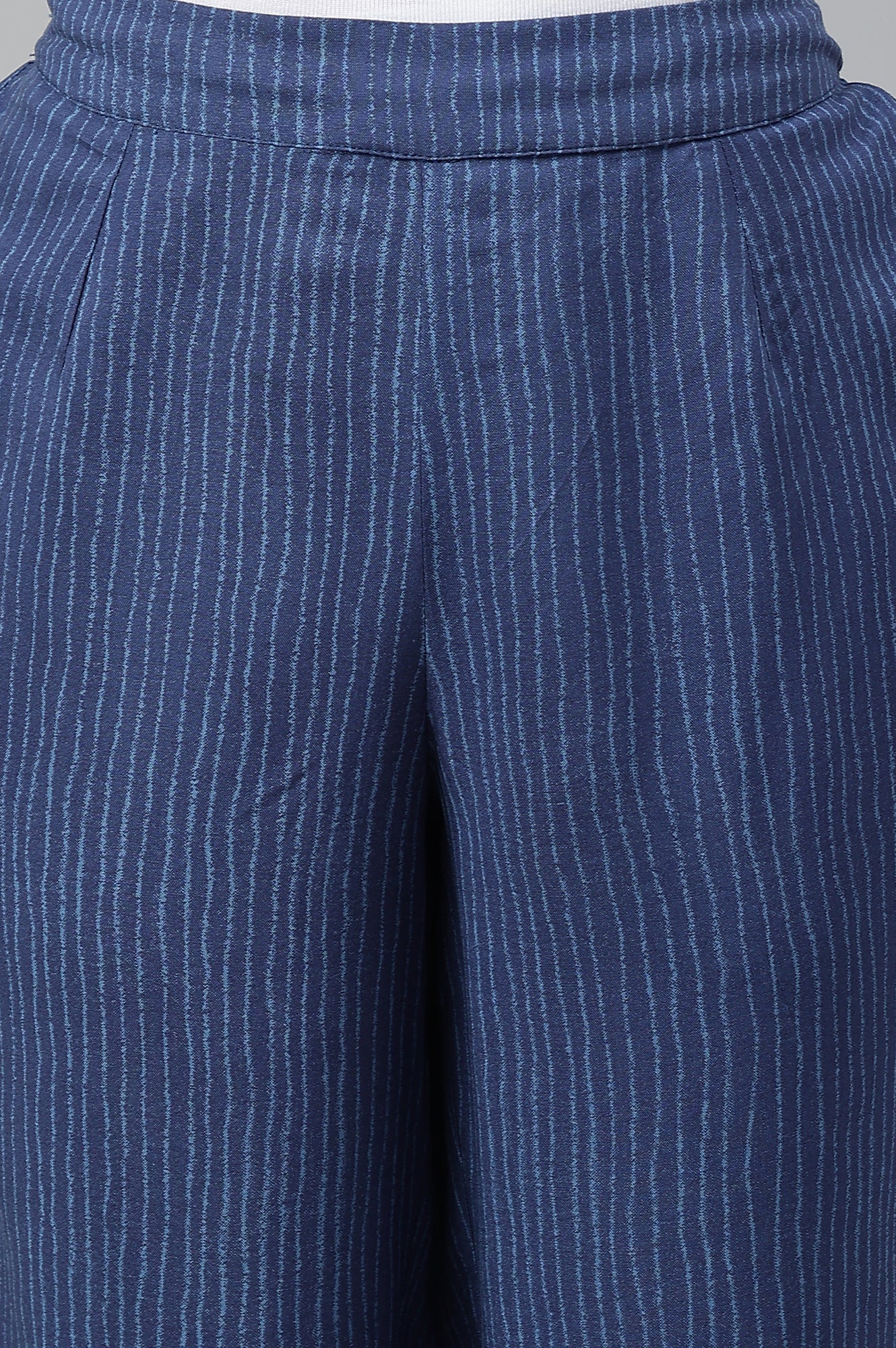 W for Woman Blue Stripe Print Women Straight Pants