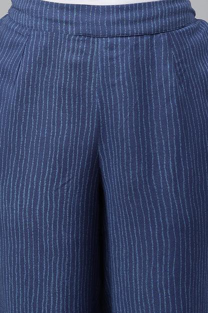 W for Woman Blue Stripe Print Women Straight Pants