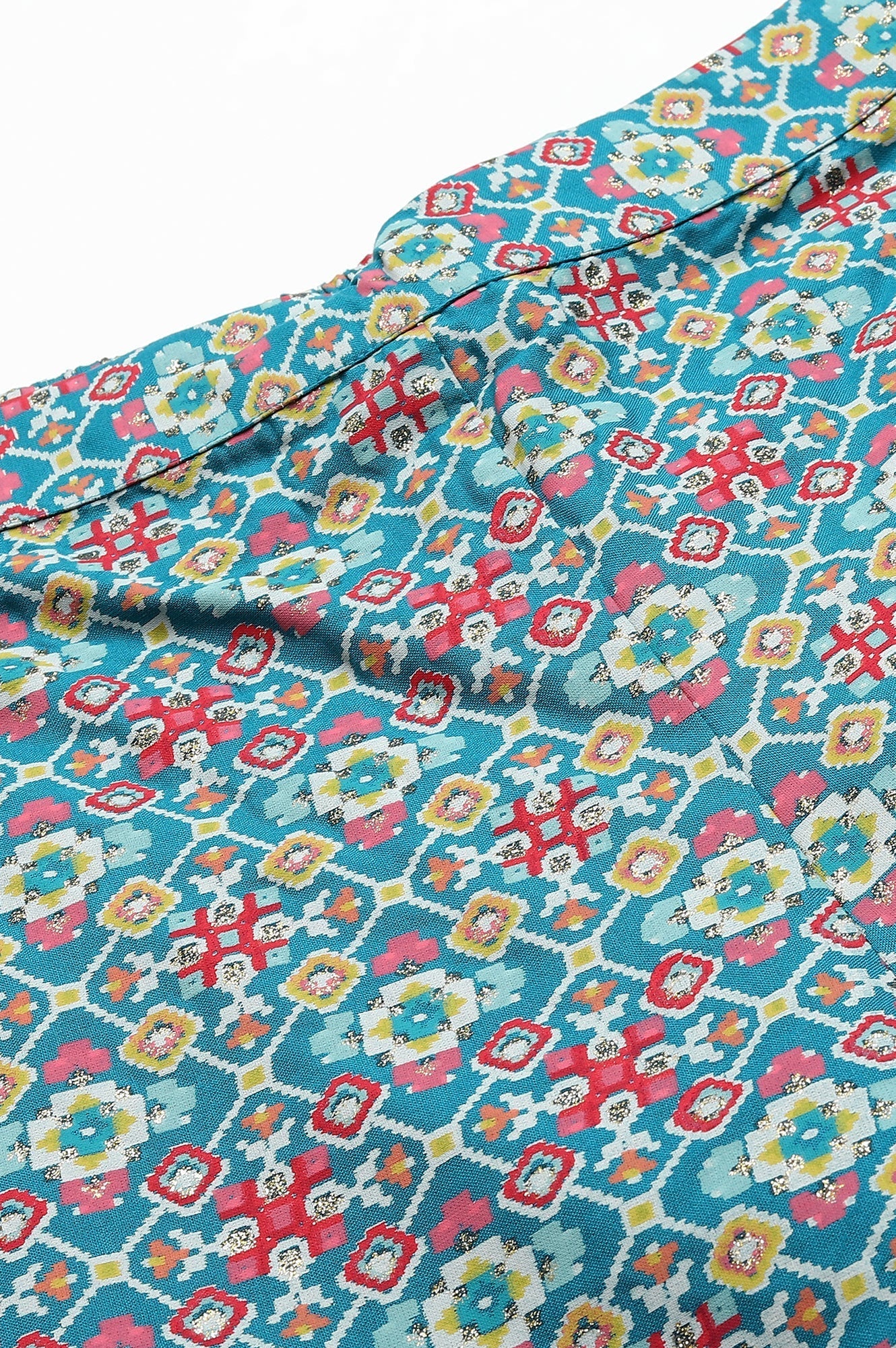 W for Woman Teal Blue Rayon Printed Parallel Pants