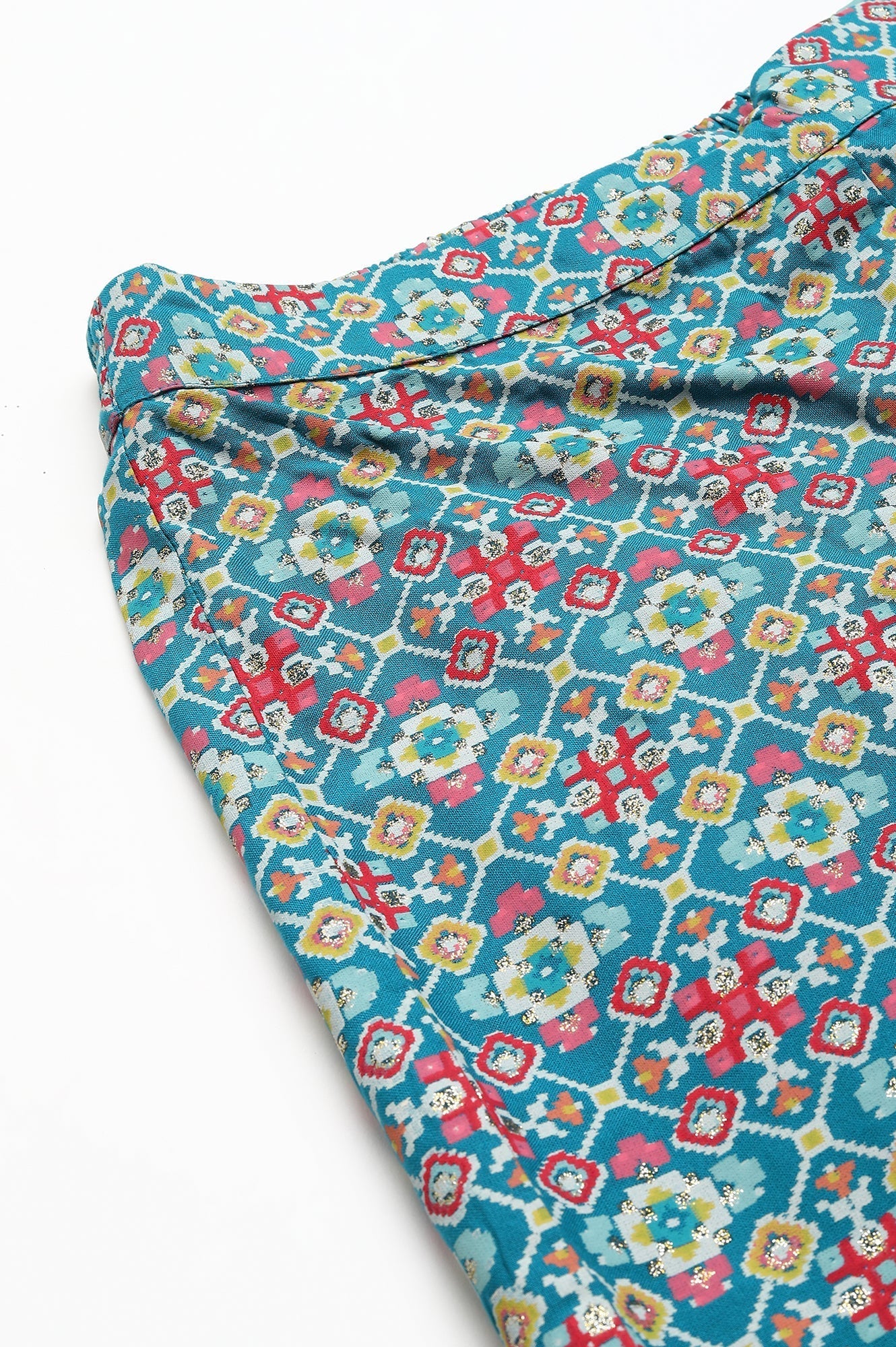 W for Woman Teal Blue Rayon Printed Parallel Pants