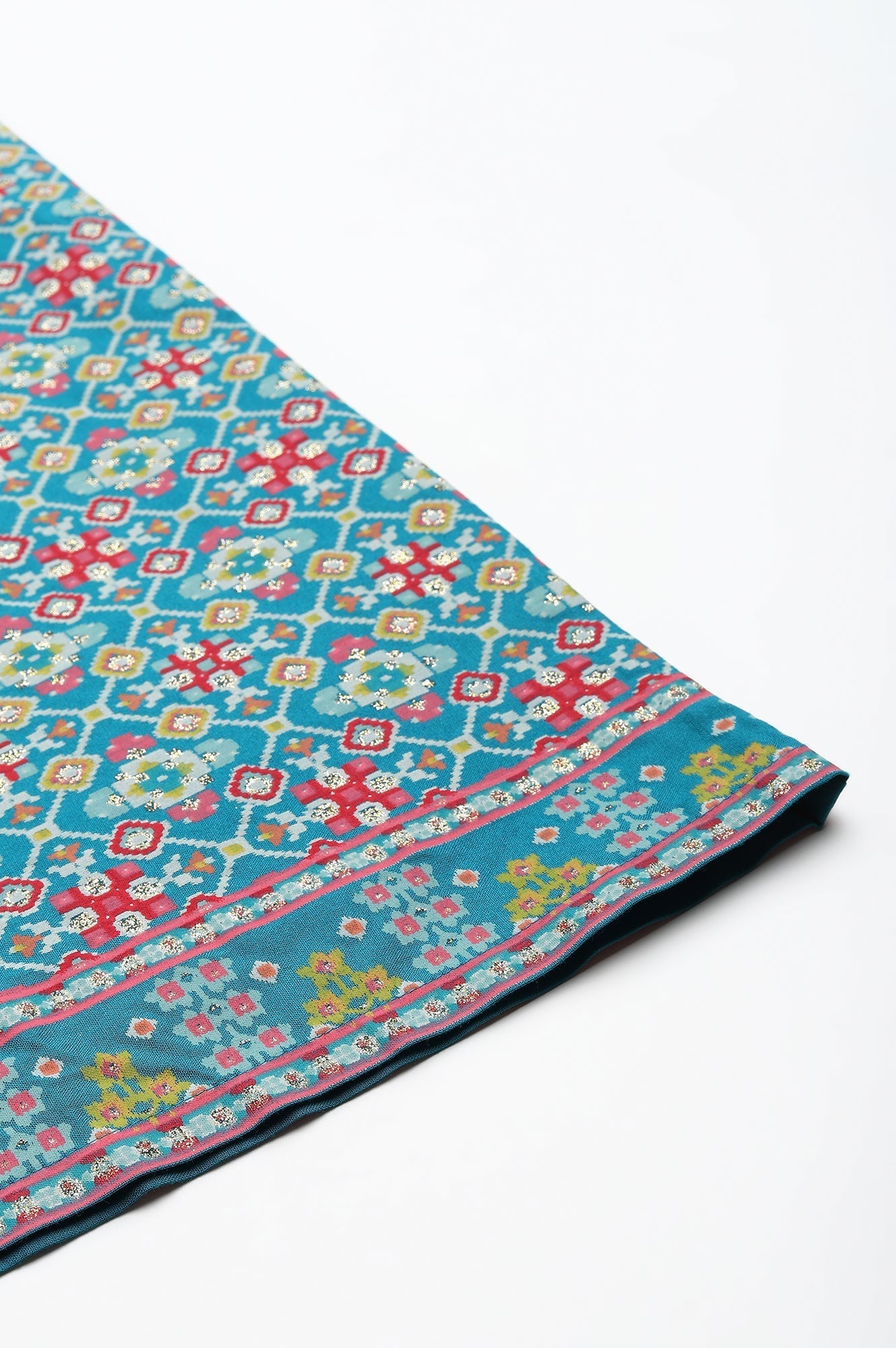 W for Woman Teal Blue Rayon Printed Parallel Pants