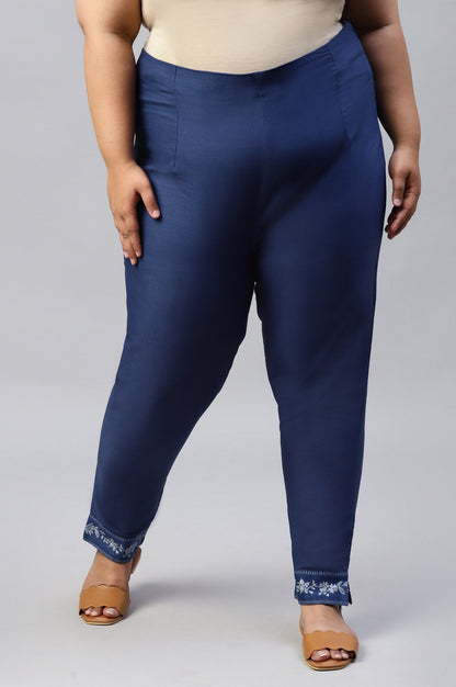 W for Woman Plus Size Indigo Blue Cotton Blend Slim Pants