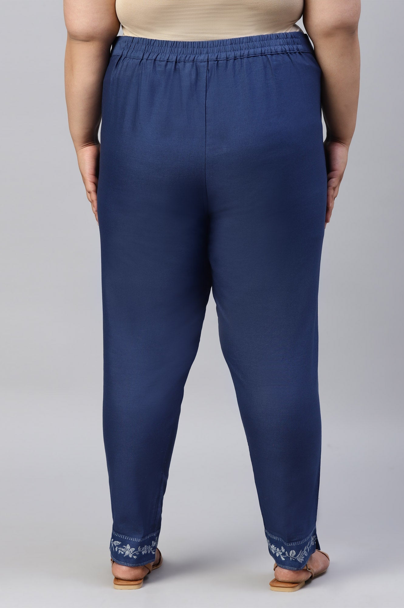 W for Woman Plus Size Indigo Blue Cotton Blend Slim Pants