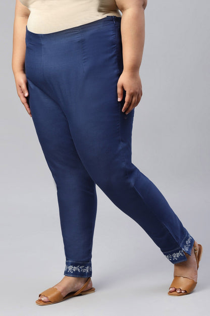 W for Woman Plus Size Indigo Blue Cotton Blend Slim Pants
