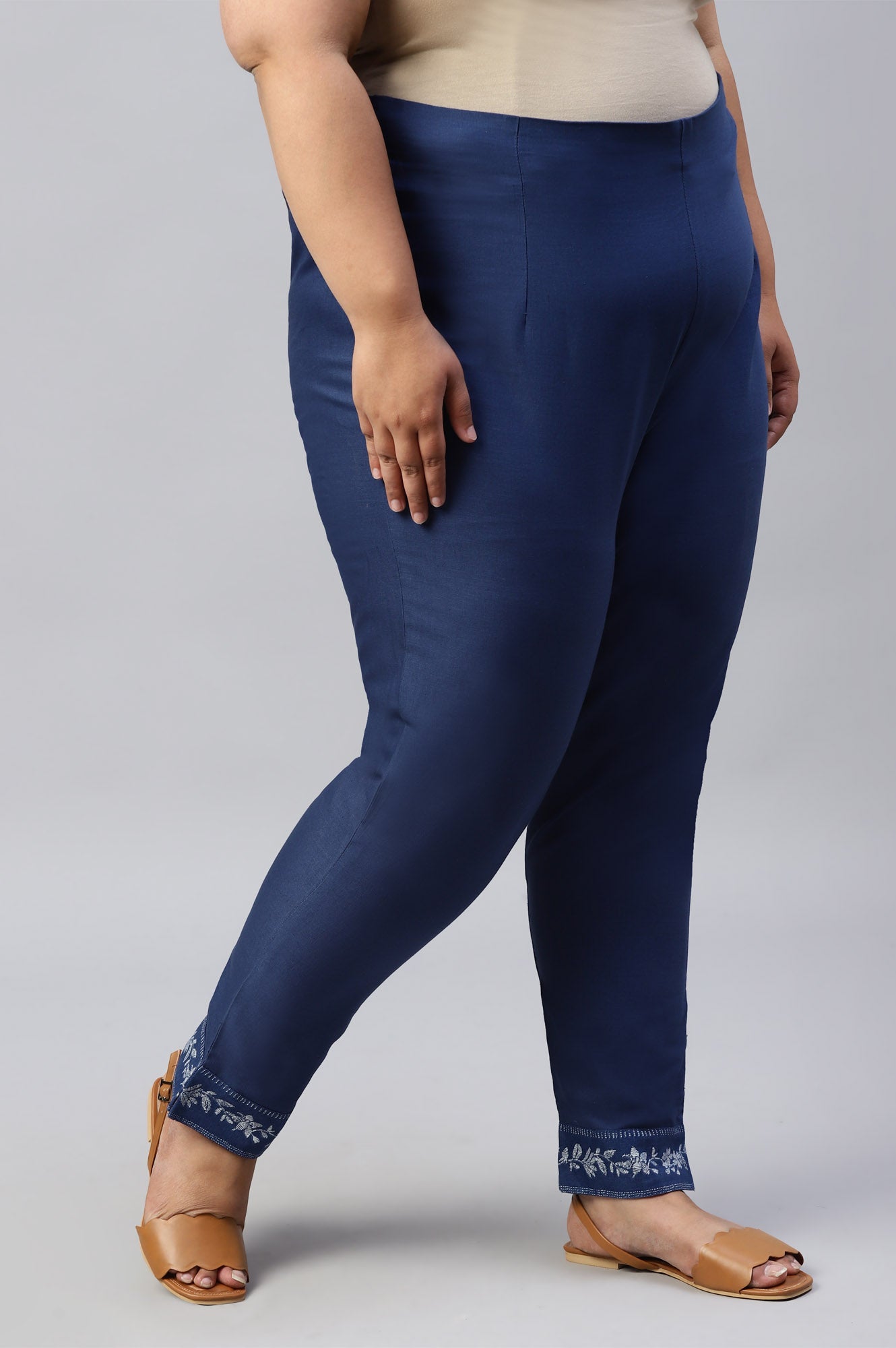 W for Woman Plus Size Indigo Blue Cotton Blend Slim Pants