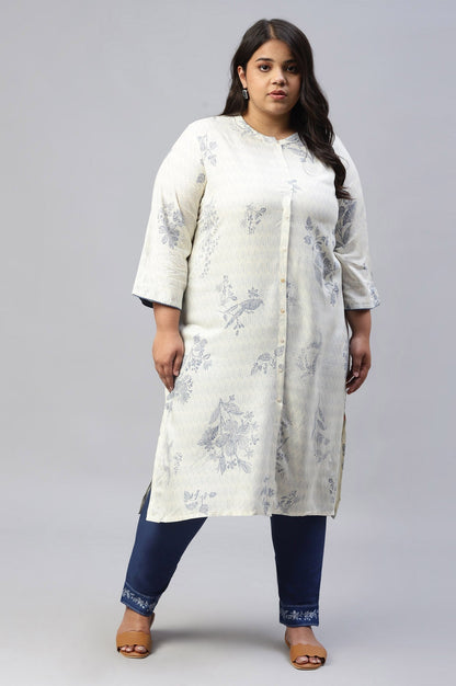 W for Woman Plus Size Indigo Blue Cotton Blend Slim Pants