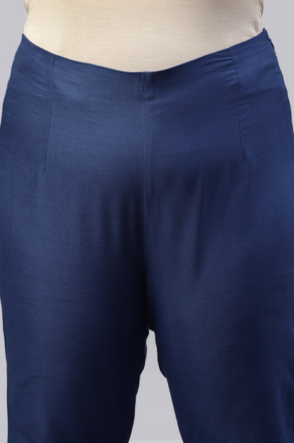W for Woman Plus Size Indigo Blue Cotton Blend Slim Pants