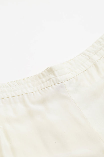 W for Woman Ecru Embroidered Rayon Parallel Pants With Pleats.