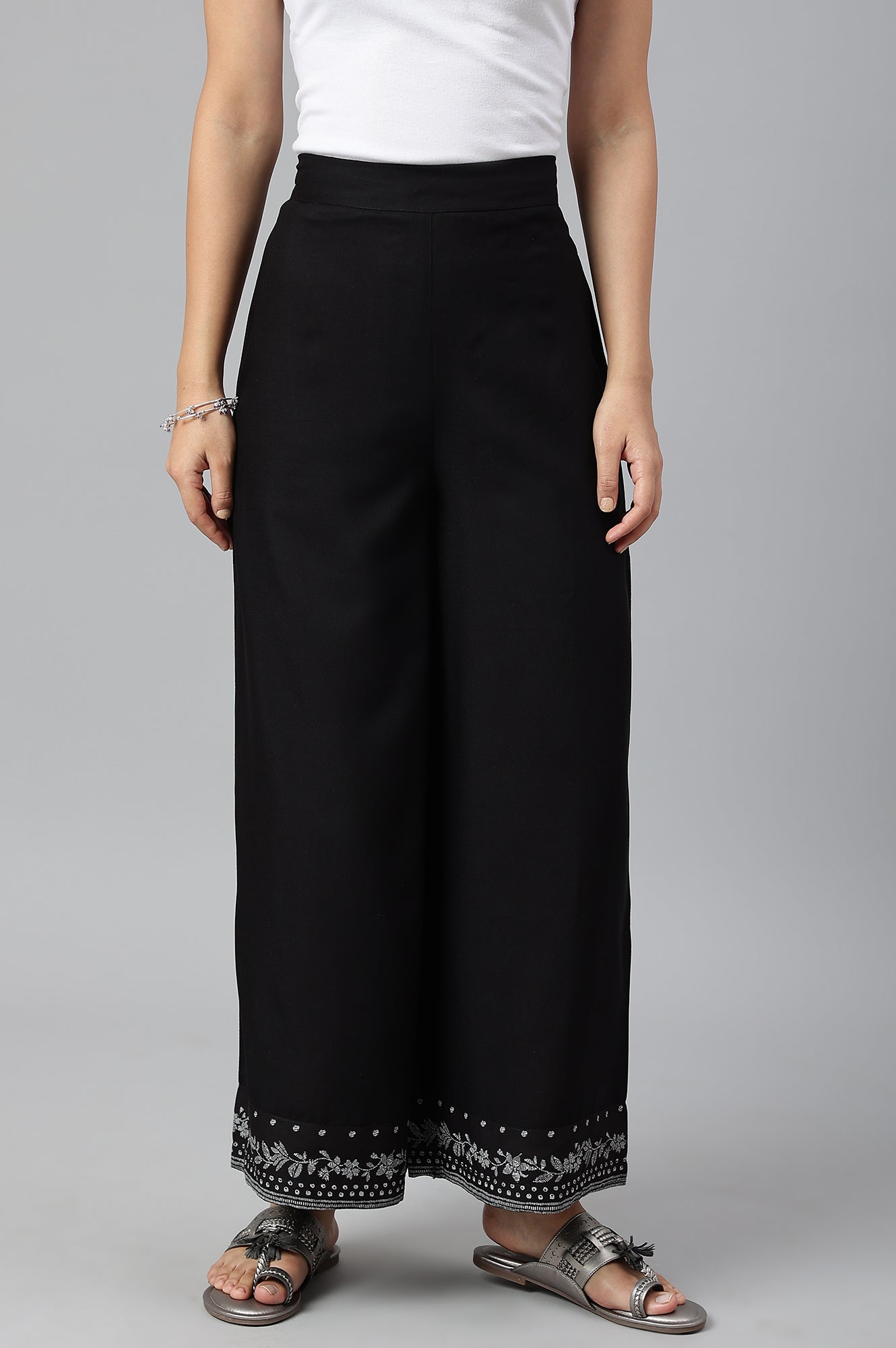 W for Woman Black Rayon Straight Parallel Pants