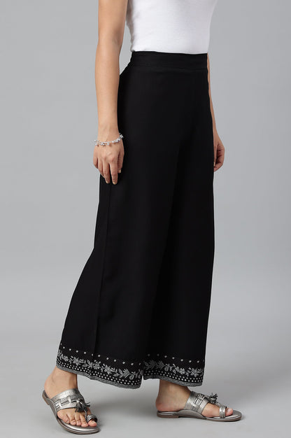 W for Woman Black Rayon Straight Parallel Pants