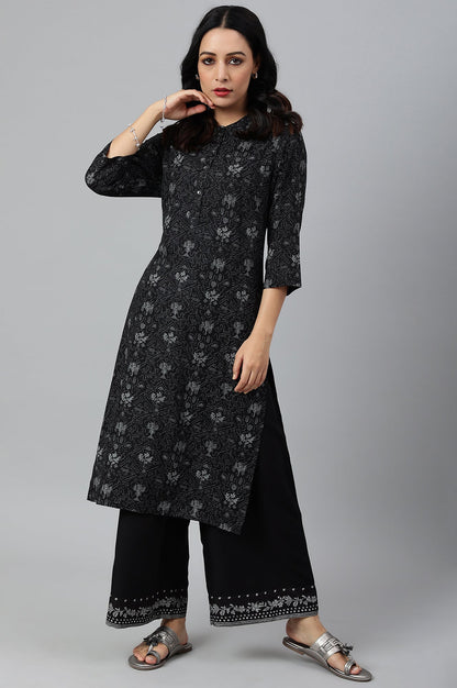 W for Woman Black Rayon Straight Parallel Pants