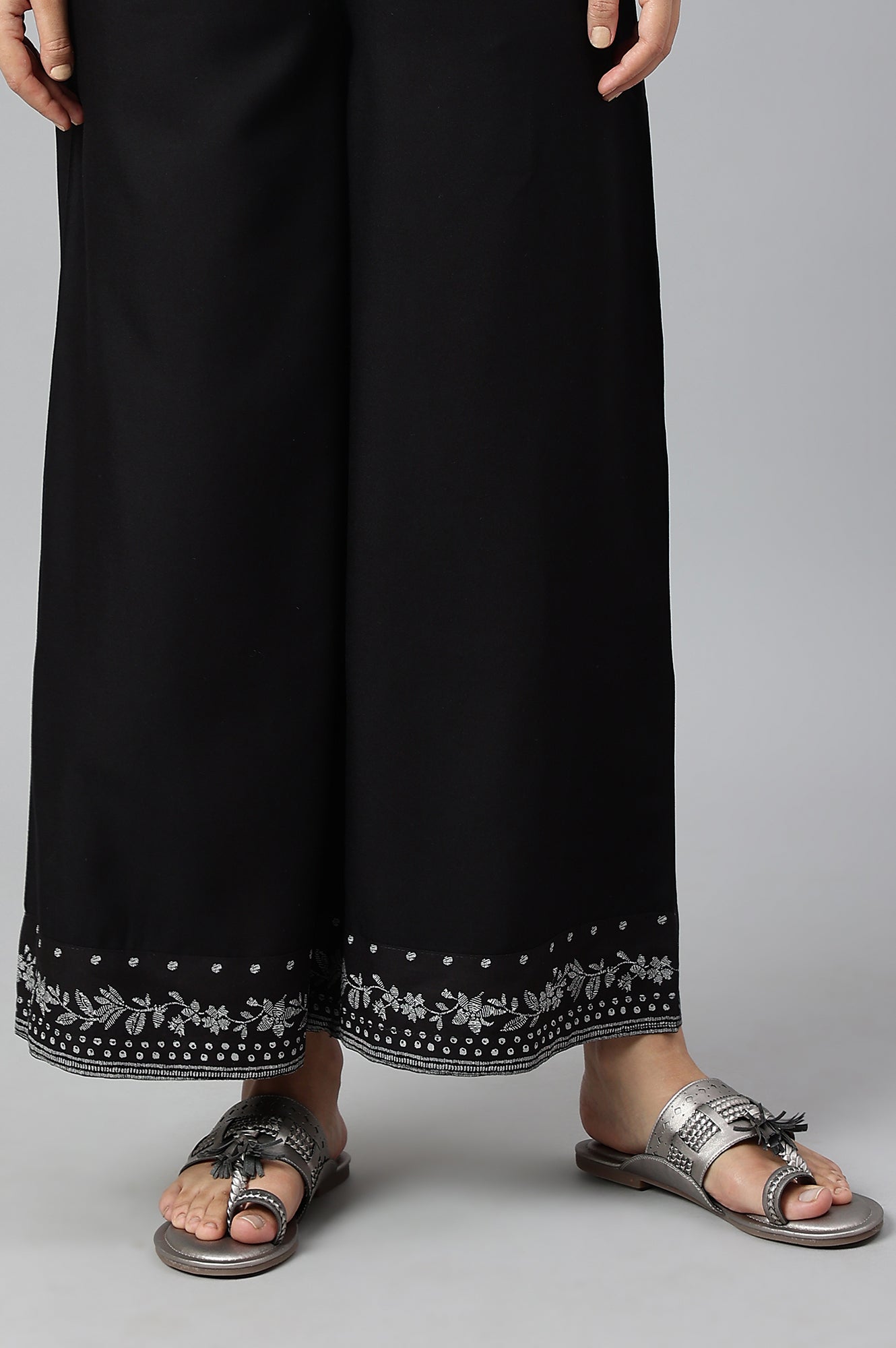 W for Woman Black Rayon Straight Parallel Pants