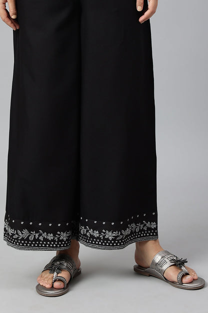 W for Woman Black Rayon Straight Parallel Pants