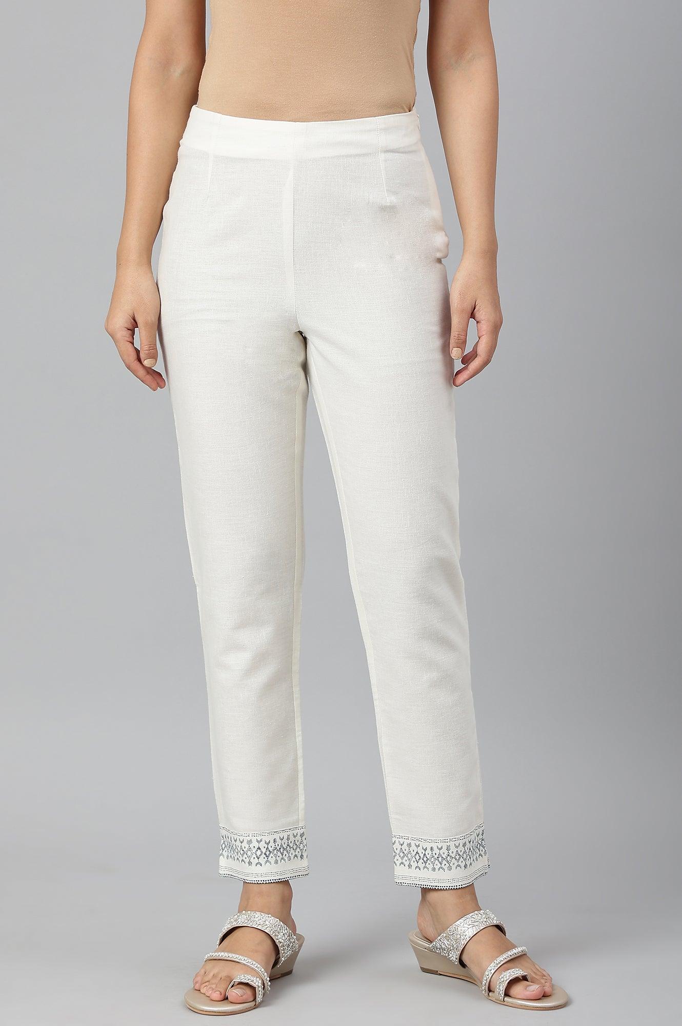 W for Woman Lily White Cotton Blend Slim Pants