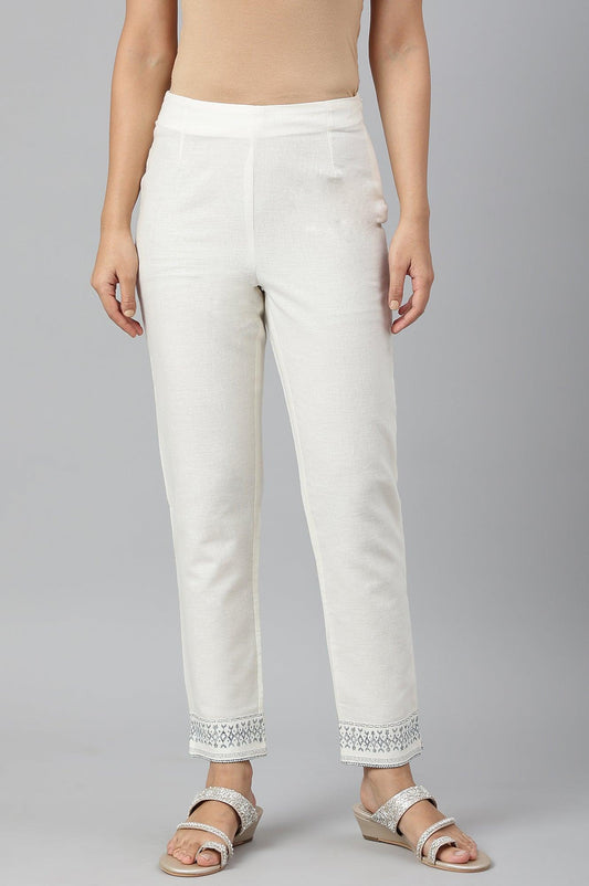 W for Woman Lily White Cotton Blend Slim Pants