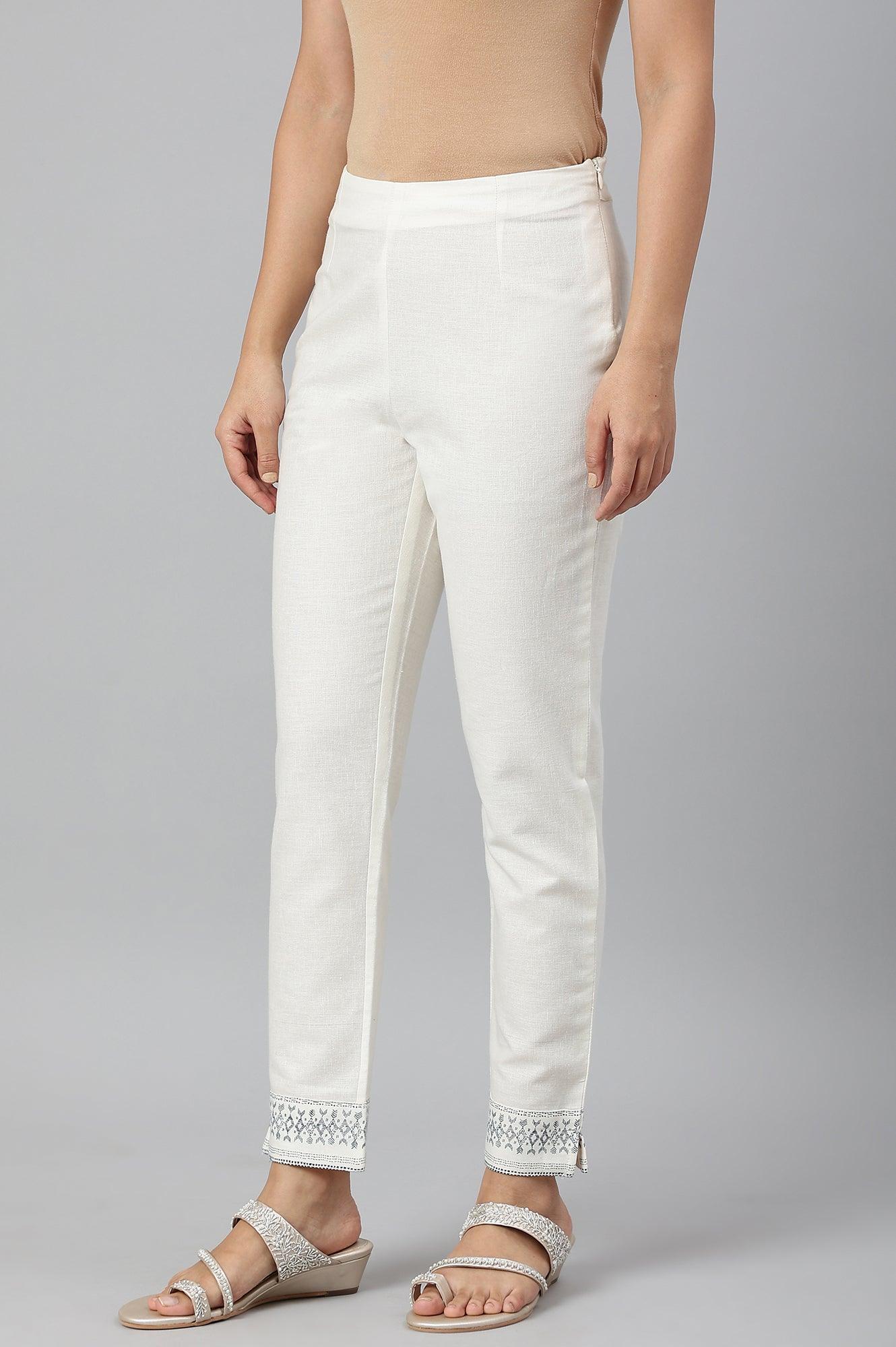 W for Woman Lily White Cotton Blend Slim Pants