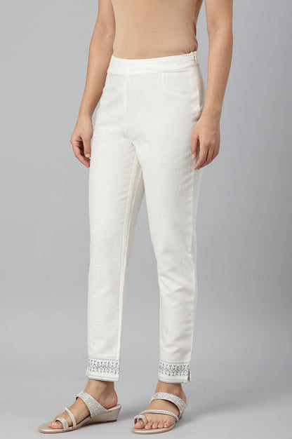 W for Woman Lily White Cotton Blend Slim Pants