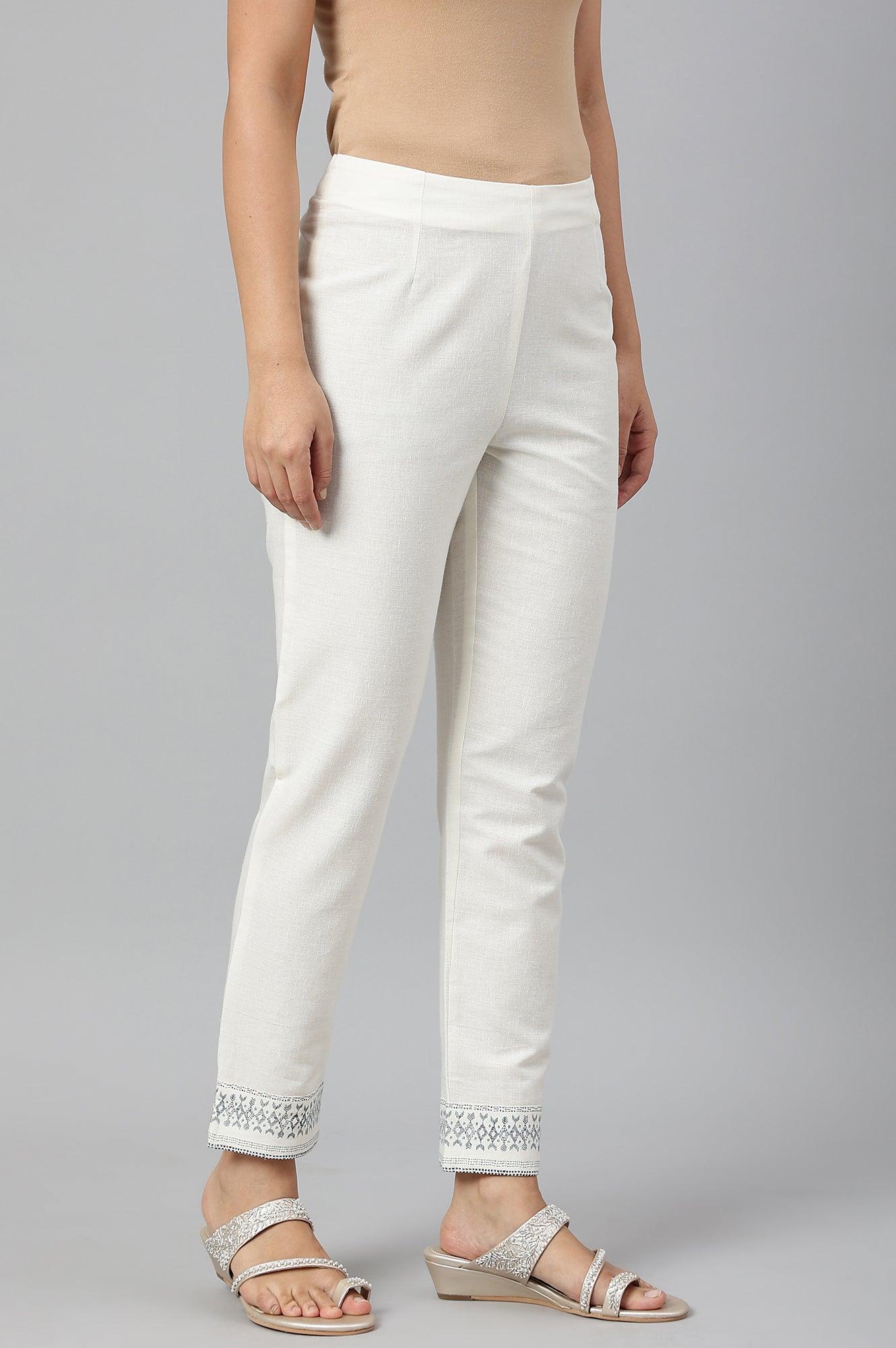W for Woman Lily White Cotton Blend Slim Pants
