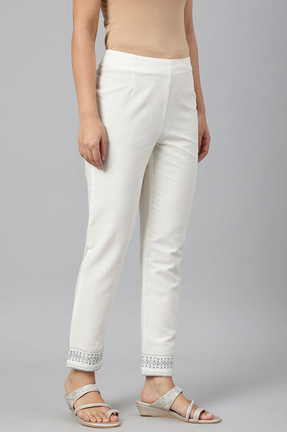 W for Woman Lily White Cotton Blend Slim Pants