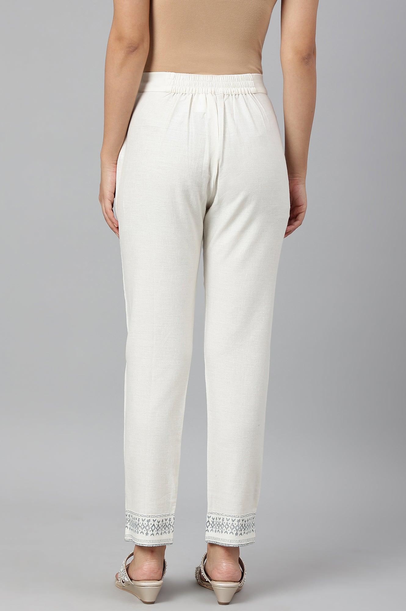 W for Woman Lily White Cotton Blend Slim Pants