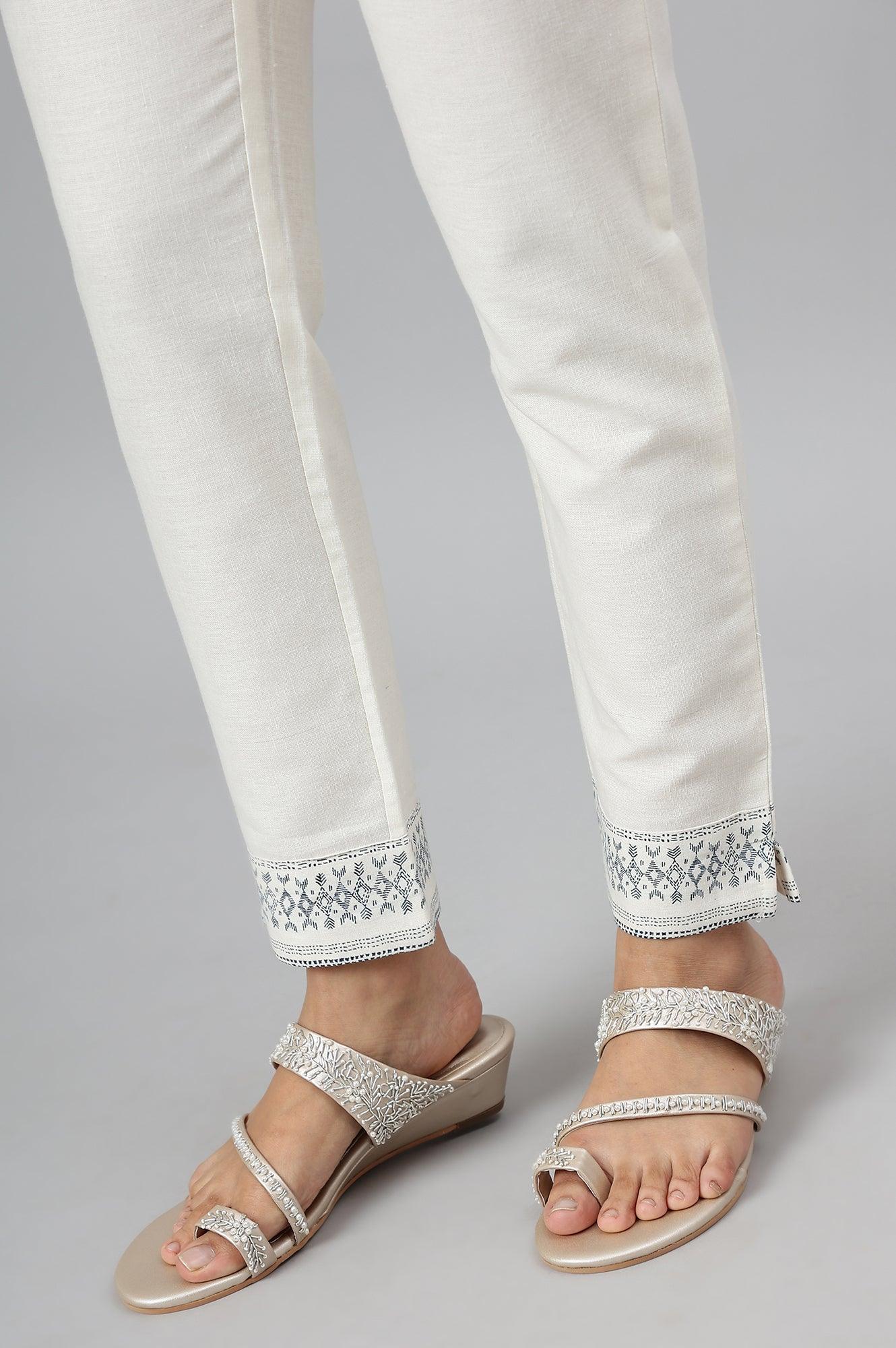 W for Woman Lily White Cotton Blend Slim Pants