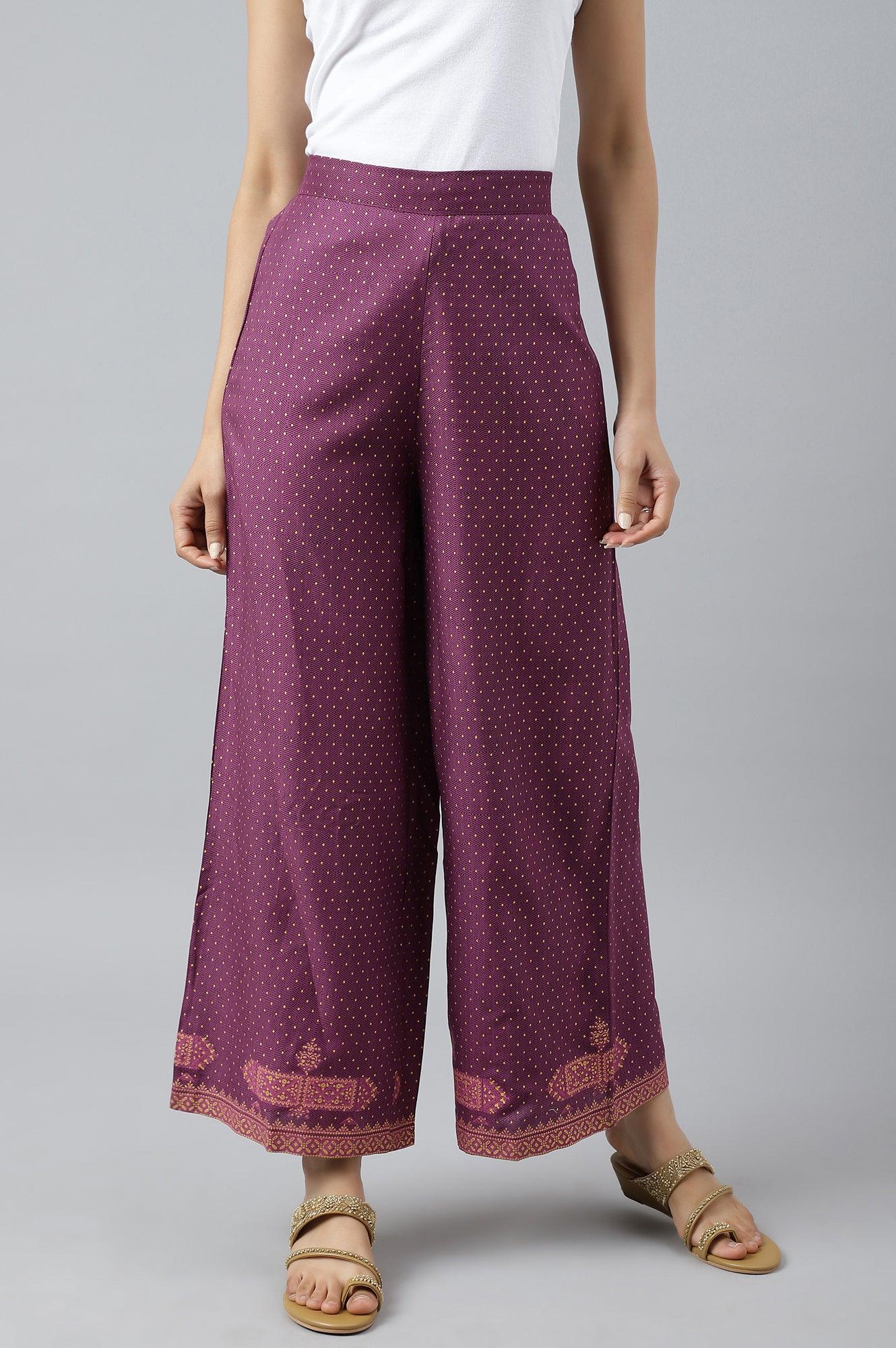 W for Woman Orchid Purple Rayon Printed Parallel Pants
