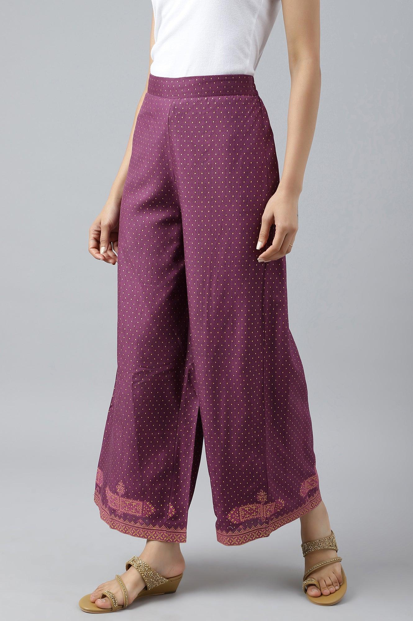 W for Woman Orchid Purple Rayon Printed Parallel Pants