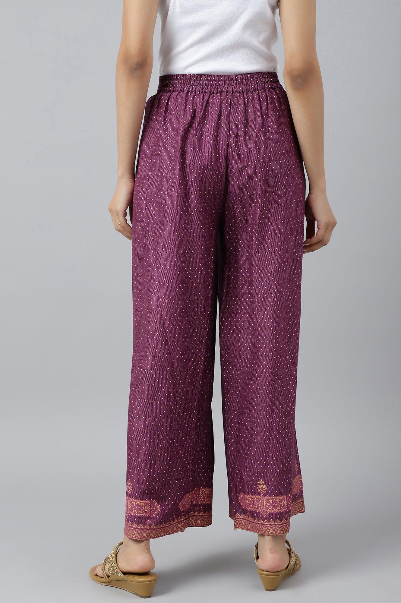 W for Woman Orchid Purple Rayon Printed Parallel Pants