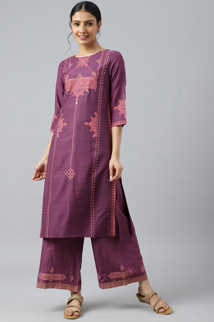 W for Woman Orchid Purple Rayon Printed Parallel Pants
