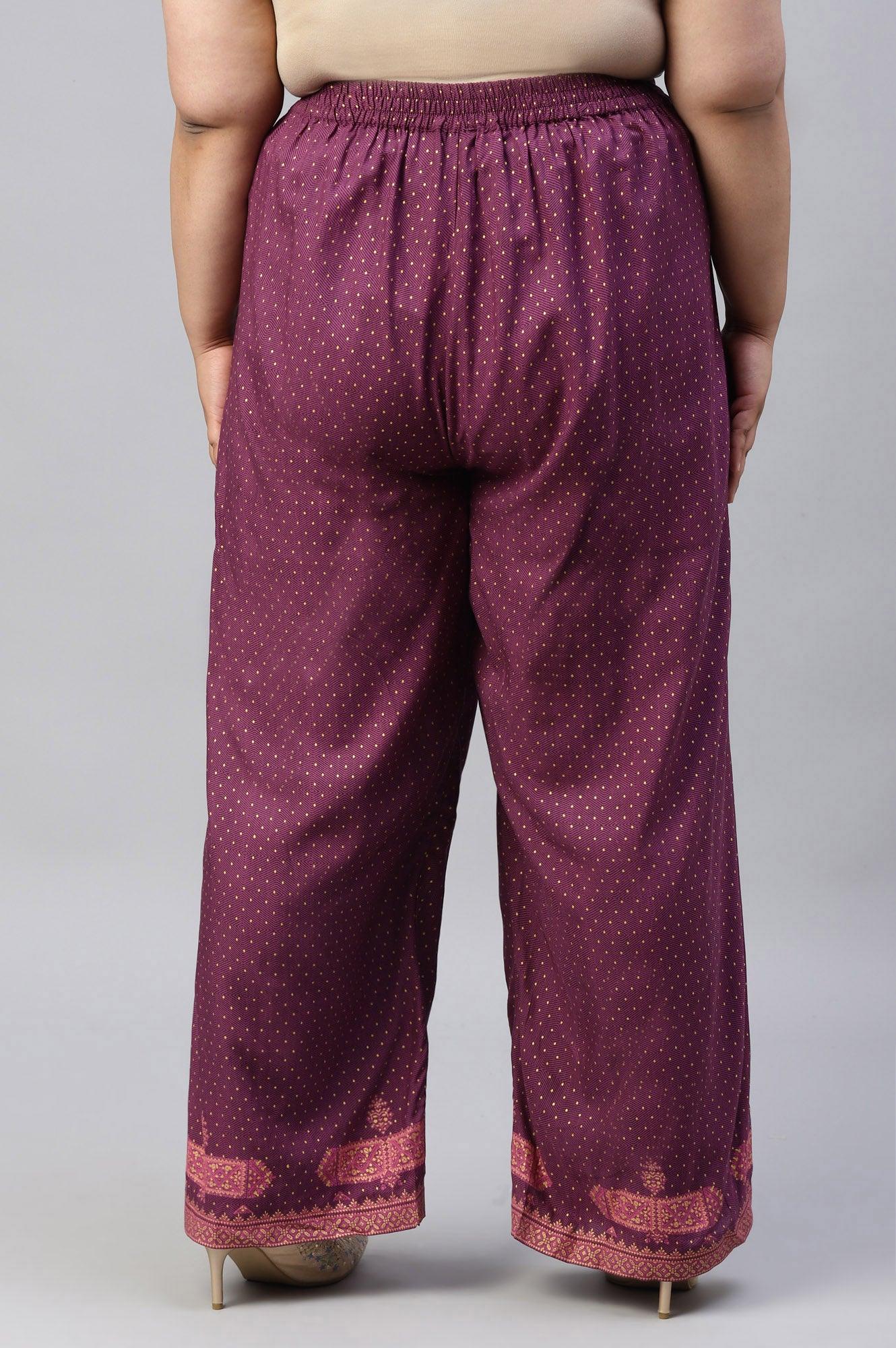 W for Woman Plus Size Orchid Purple Rayon Printed Parallel Pants
