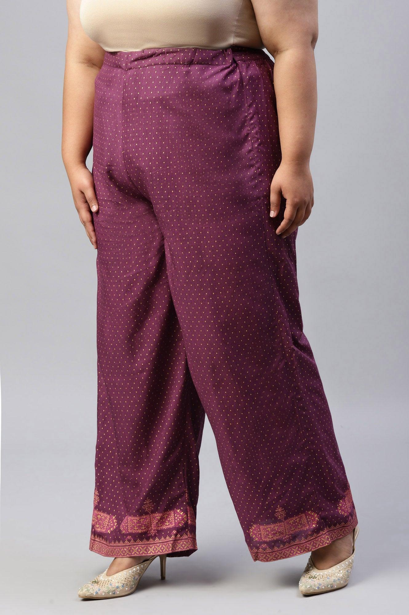 W for Woman Plus Size Orchid Purple Rayon Printed Parallel Pants
