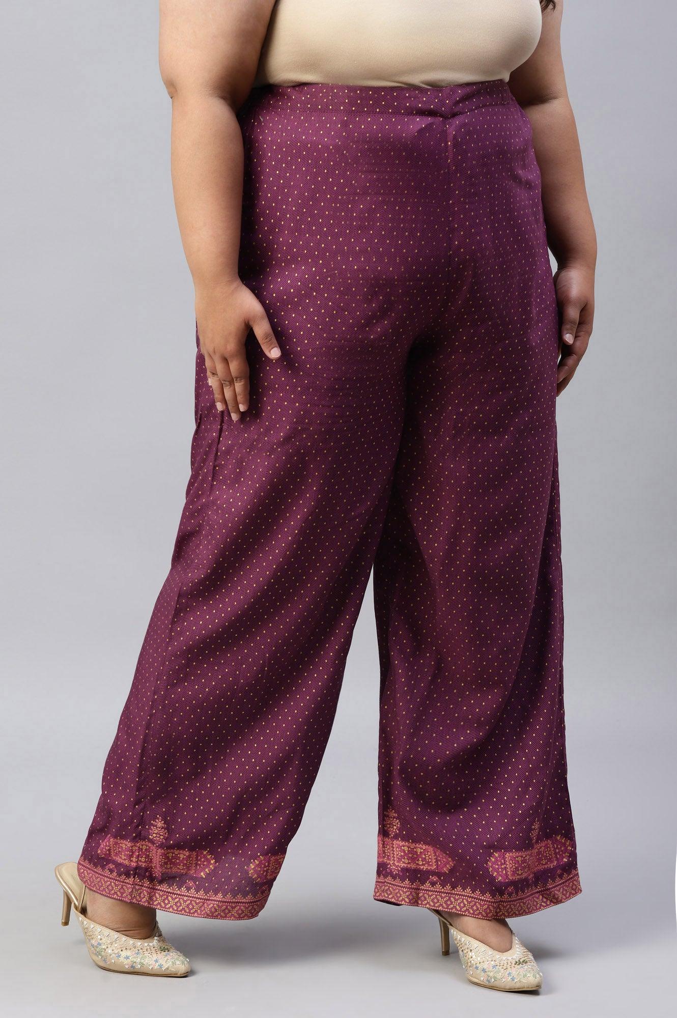 W for Woman Plus Size Orchid Purple Rayon Printed Parallel Pants