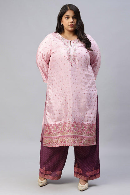 W for Woman Plus Size Orchid Purple Rayon Printed Parallel Pants