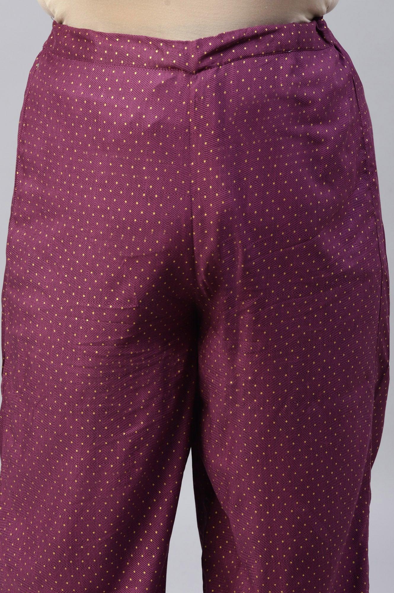 W for Woman Plus Size Orchid Purple Rayon Printed Parallel Pants