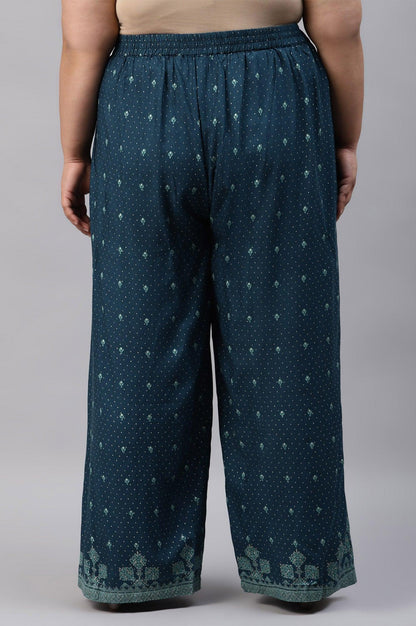 W for Woman Plus Size Dark Blue Rayon Printed Parallel Pants