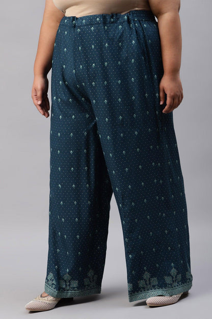 W for Woman Plus Size Dark Blue Rayon Printed Parallel Pants