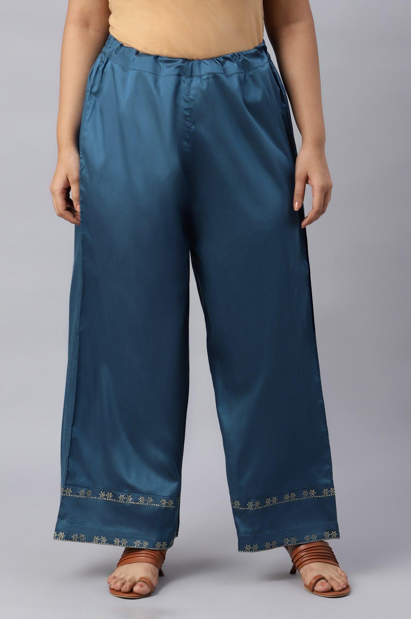 W for Woman Persian Blue Straight Plus Size Parallel Pants