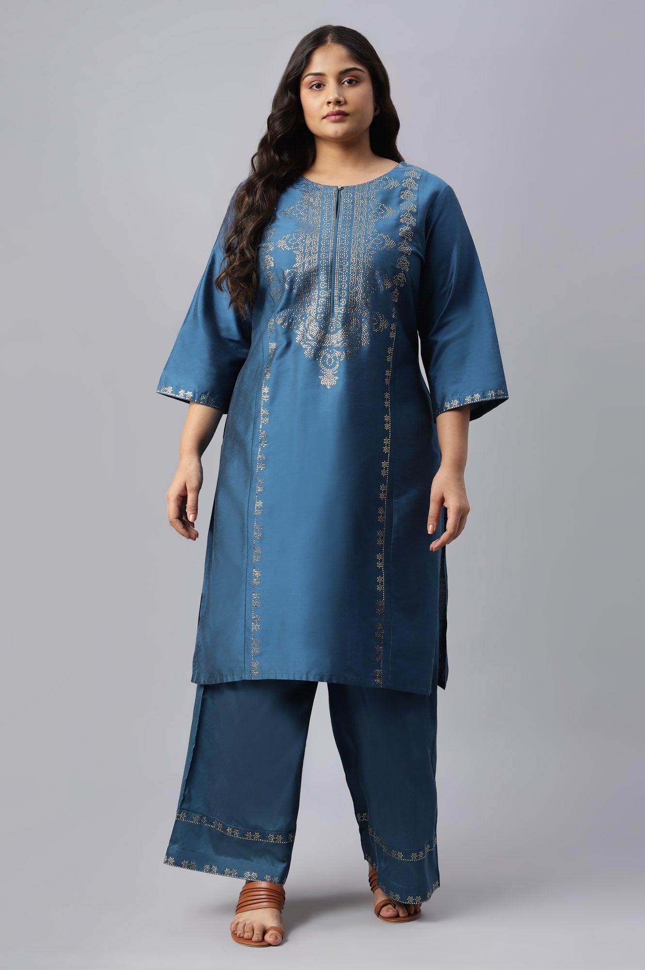 W for Woman Persian Blue Straight Plus Size Parallel Pants