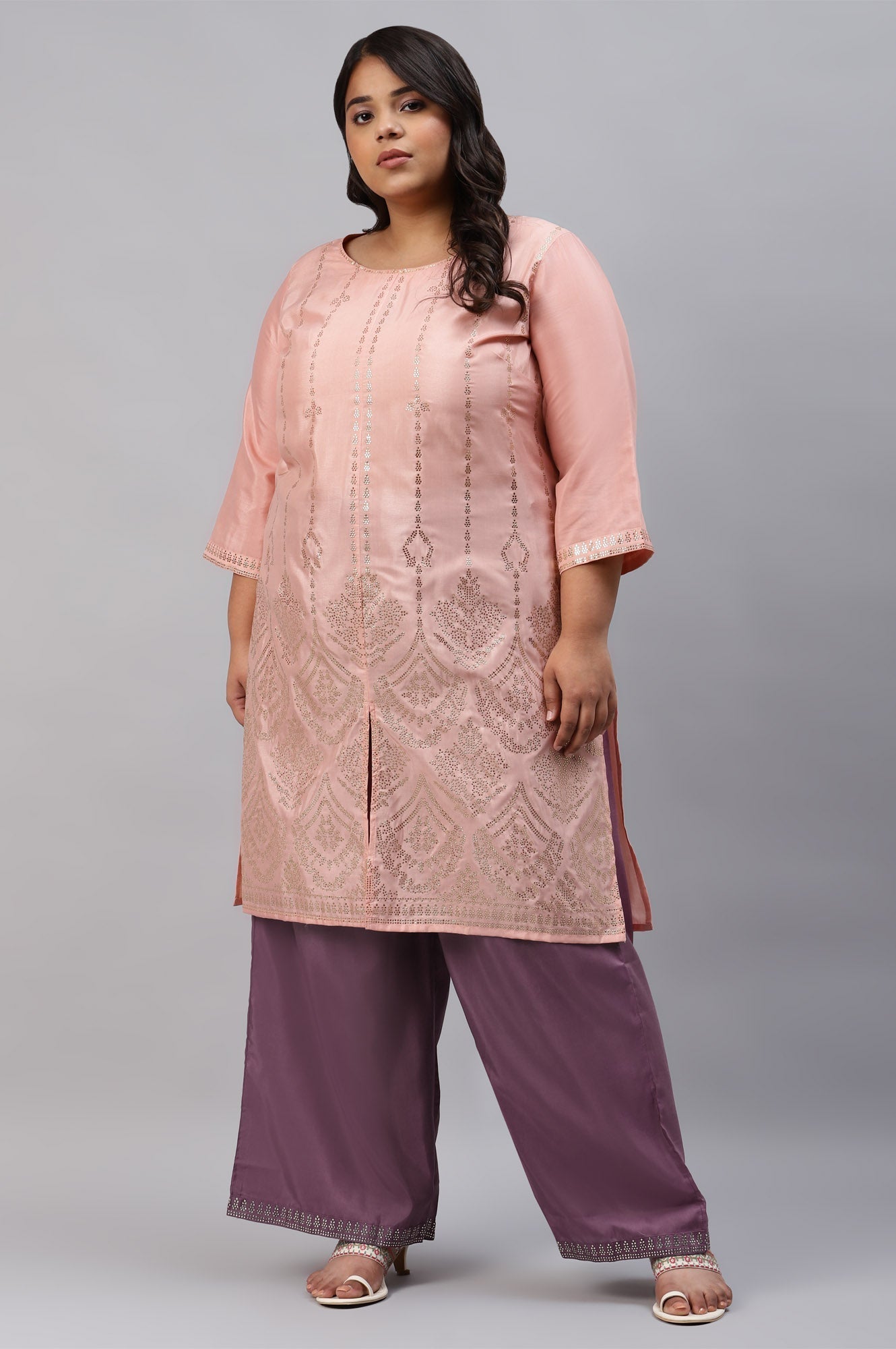 W for Woman Ash Rose Pink Shantung Straight Plus Size Parallel Pants