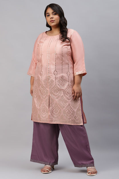 W for Woman Ash Rose Pink Shantung Straight Plus Size Parallel Pants