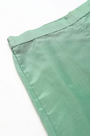 W for Woman Green Solid Shantung Parallel Pants